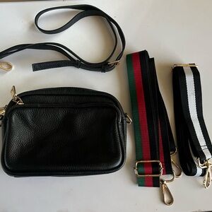 PomPom London Mayfair Crossbody Black Purse with 3 interchangeable straps